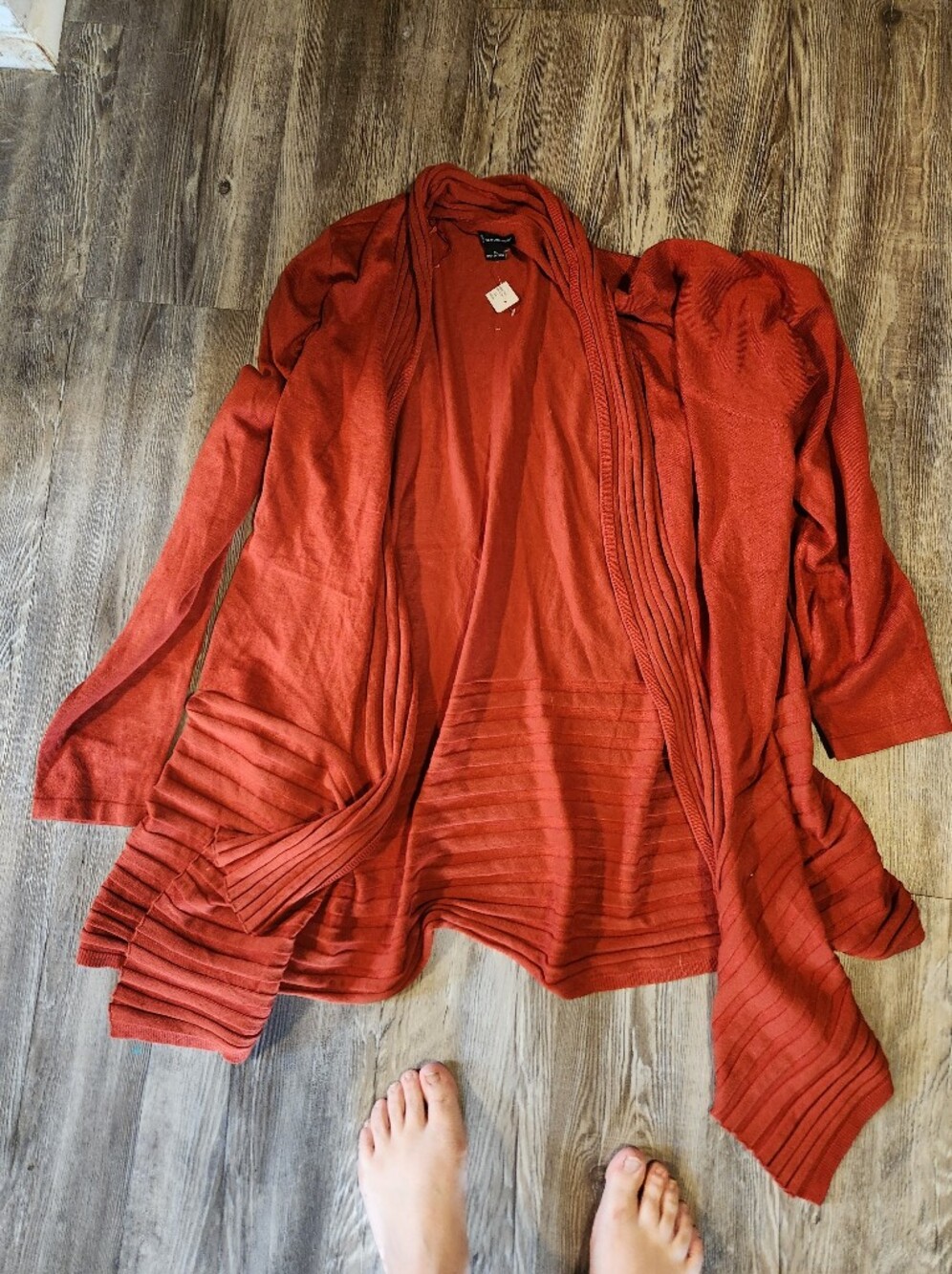 new directions Burnt Orange Open Front Ribbed Cardigan